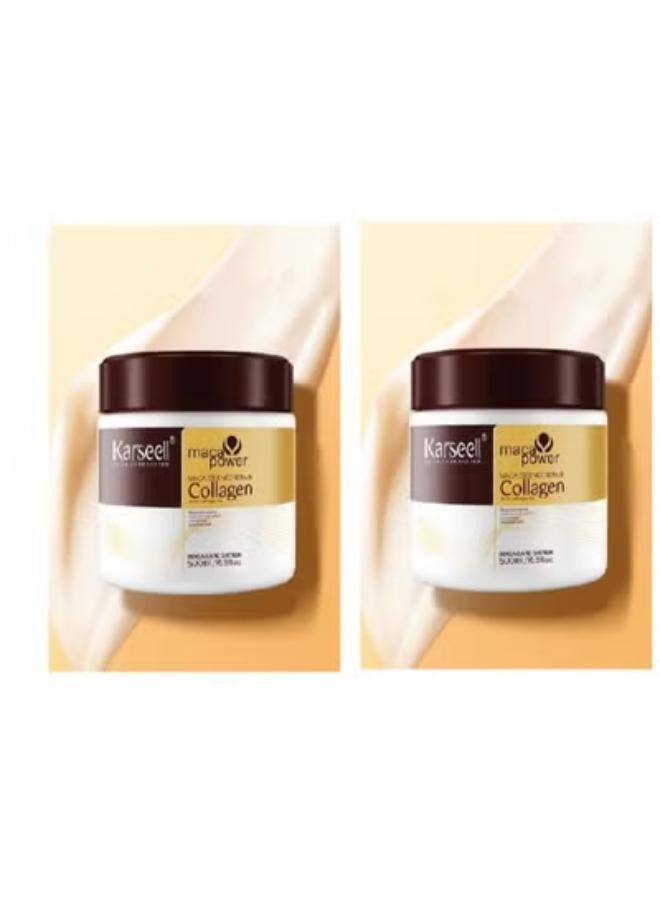كارسيل قطعتين كارسيل قناع علاج الشعر بالكولاجين والماكا والترطيب بزيت الارجان وزيت جوز الهند للشعر الجاف والتالف لجميع انواع الشعر، 16.9 اونصة، 500 مل