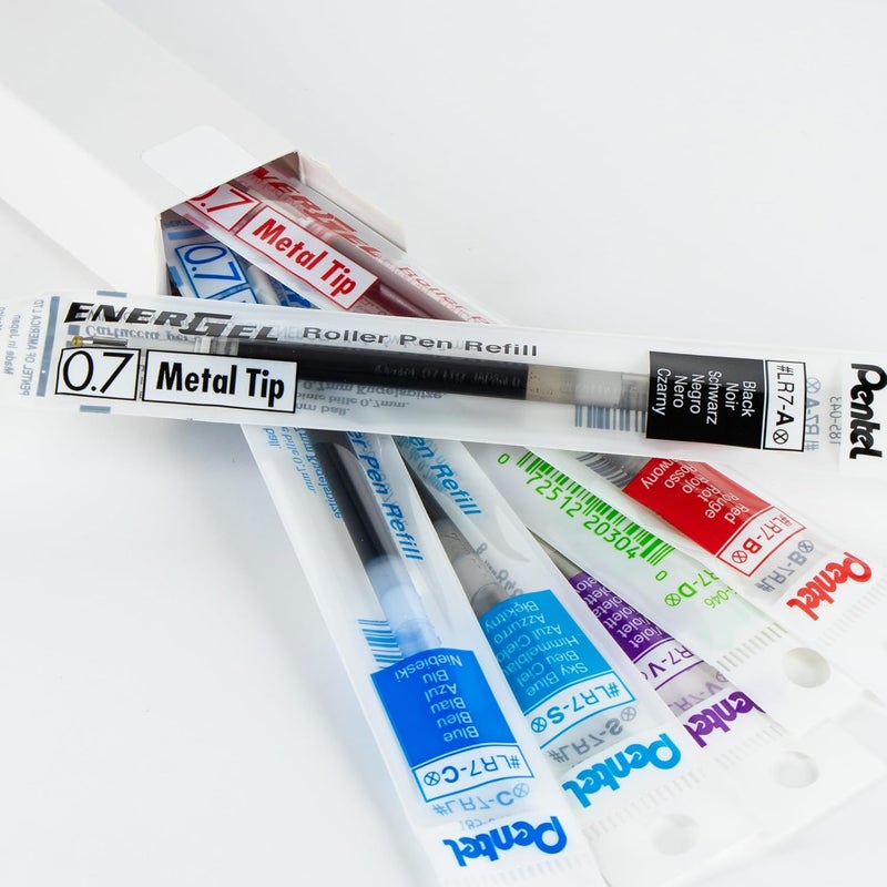 Pentel Refill Ink - for EnerGel Gel Pen, 0.7mm Metal Tip, Medium, Assorted Color Inks, Pack of 6 Refills - Image 4