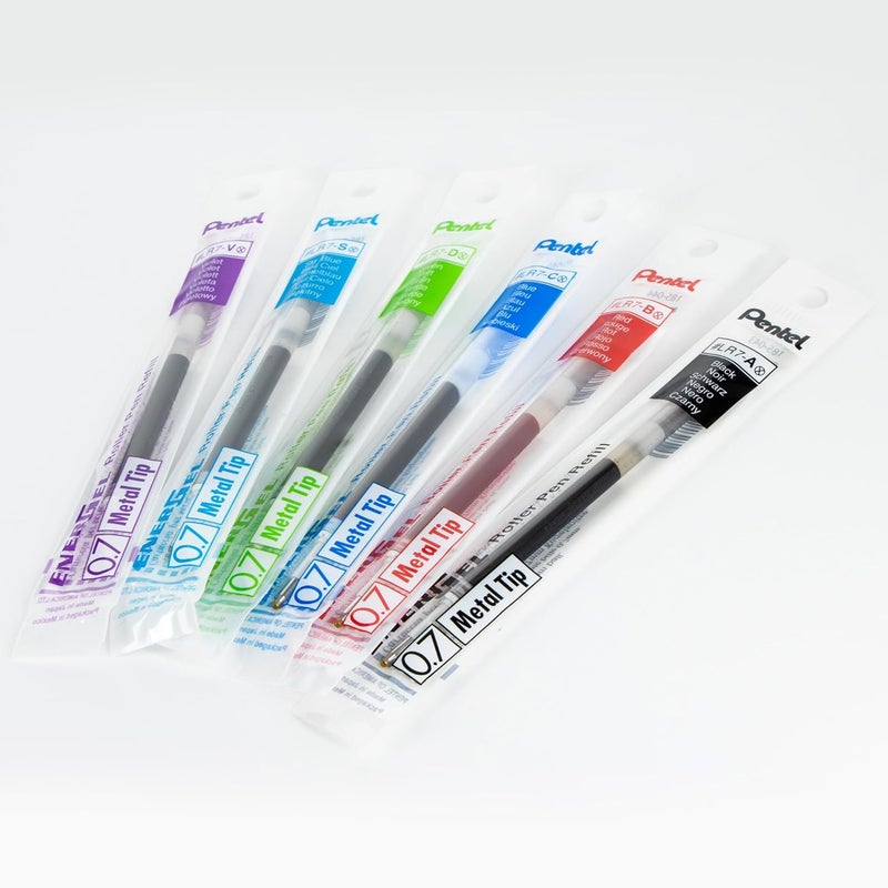 Pentel Refill Ink - for EnerGel Gel Pen, 0.7mm Metal Tip, Medium, Assorted Color Inks, Pack of 6 Refills - Image 2