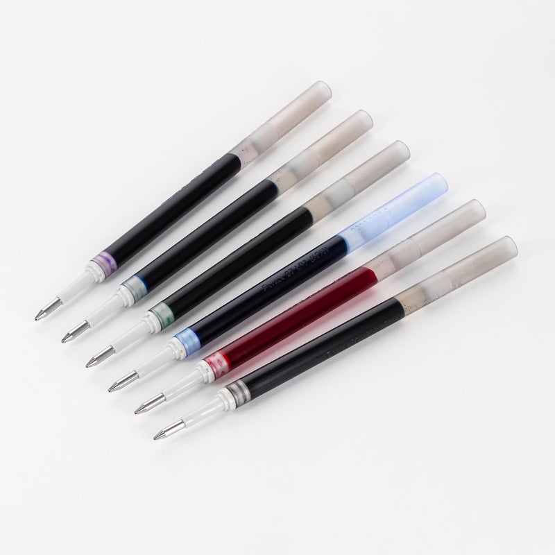 Pentel Refill Ink - for EnerGel Gel Pen, 0.7mm Metal Tip, Medium, Assorted Color Inks, Pack of 6 Refills - Image 1