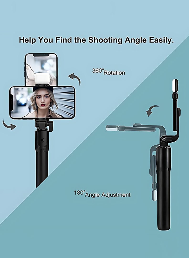 Theodor 3-IN-1 Extendable bluetooth Tripod Selfie Stick With 2-Gear Stepless Dimming Light LED Fill Light for Mobile Phone - Black - Image 2