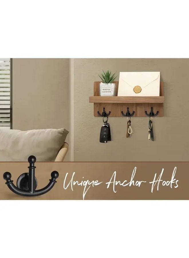 Light Brown Farmhouse Key Holder Wall Mount With Shelf And 3 Hooks Rustic Entryway Decor - Image 4