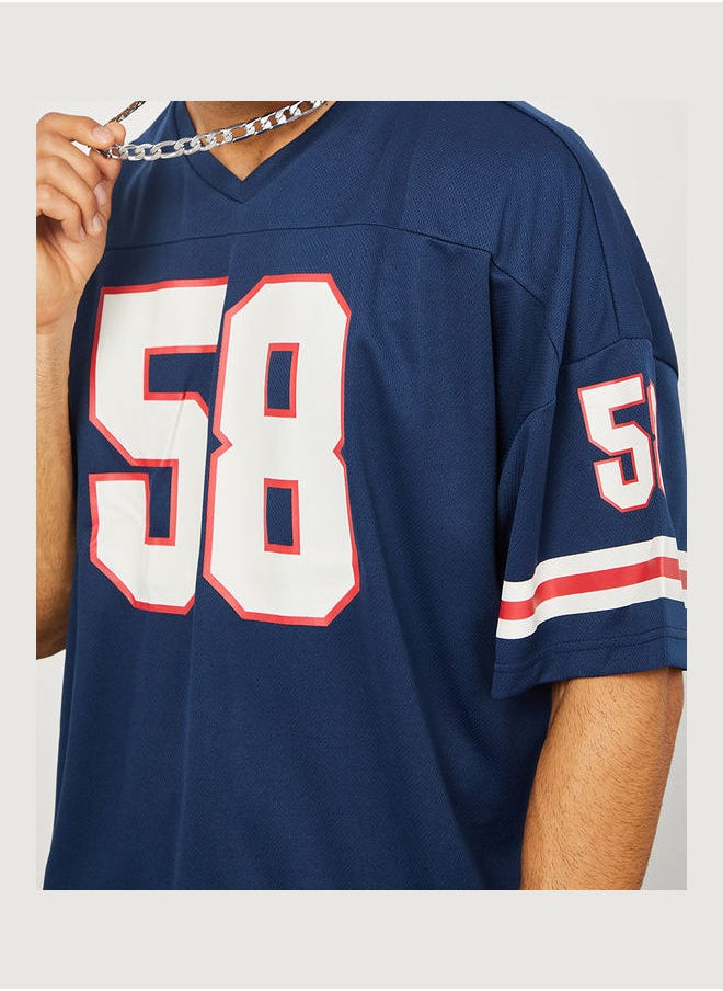Styli - Varsity Print Mesh Knit Oversized Tshirt - Image 1