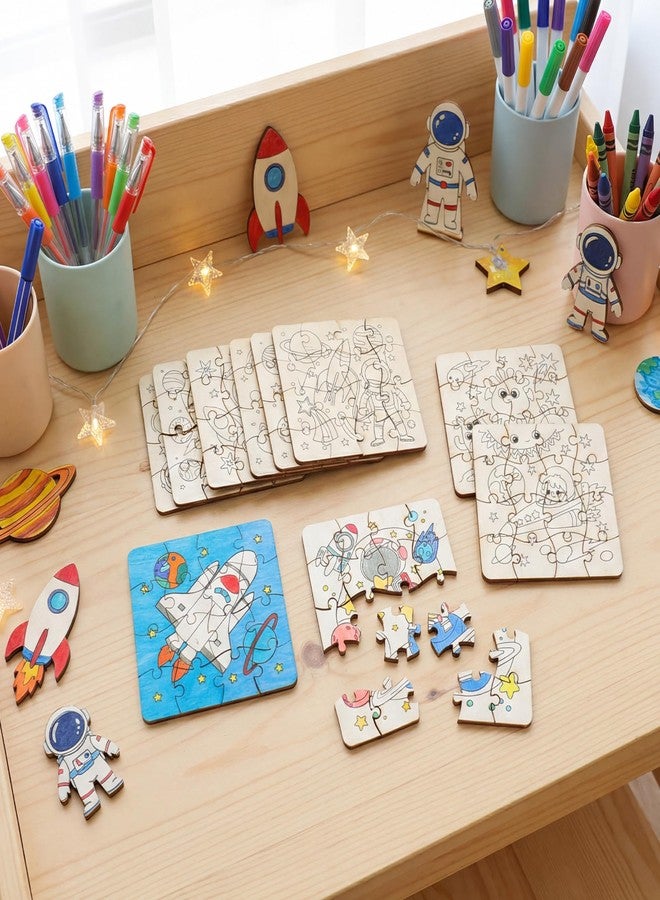 Trnayi 24 Pack Wooden Coloring Space Puzzles for Kids Crafts 3-5, 4-6, 6-8, Color Your Own Crafts Bulk Outer Space Party Favors Gifts for Toddlers Classroom Exchange Activities Educational Game Toy - Image 3