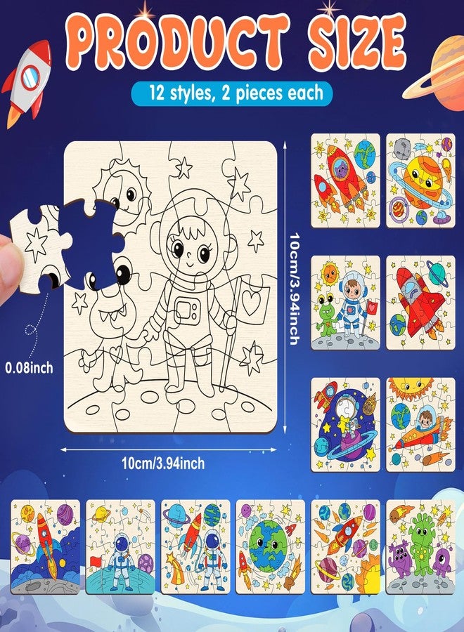 Trnayi 24 Pack Wooden Coloring Space Puzzles for Kids Crafts 3-5, 4-6, 6-8, Color Your Own Crafts Bulk Outer Space Party Favors Gifts for Toddlers Classroom Exchange Activities Educational Game Toy - Image 2