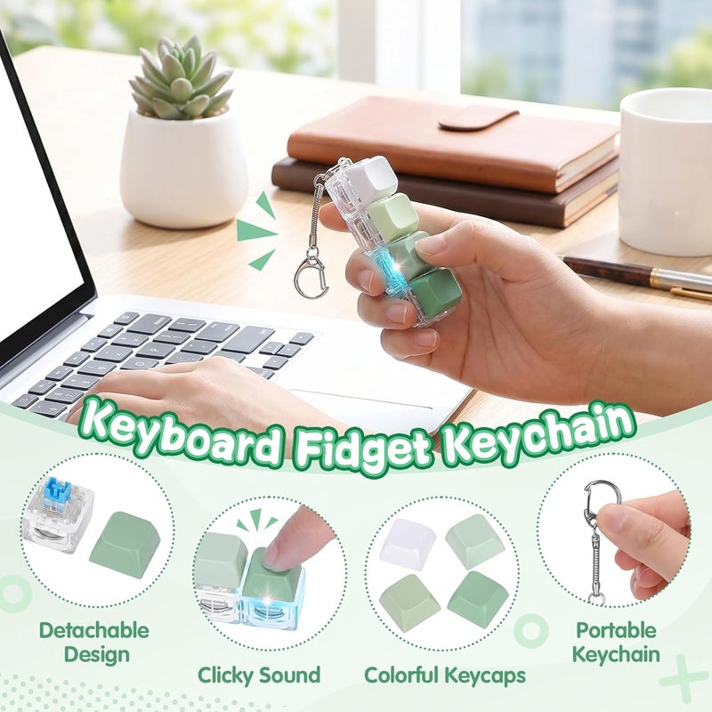 Dalycro Keyboard Fidget Toy, 4-in-1 Mechanical Clicker Fidget Keychain with LED Light Up, Sensory Keyboard Clicker for Anxiety Stress Relief, Office Desk Toy for Adults (GradientGreen, 1P) - Image 3