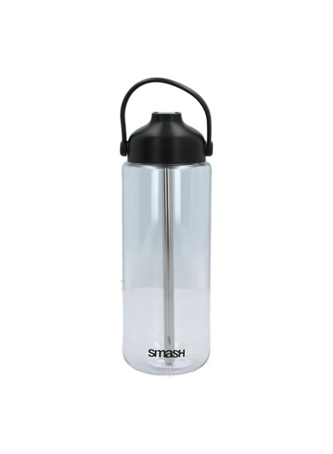 smash Stainless Steel and Plastic Water Bottle with Straw Silver and Black 1 Liter - Image 1