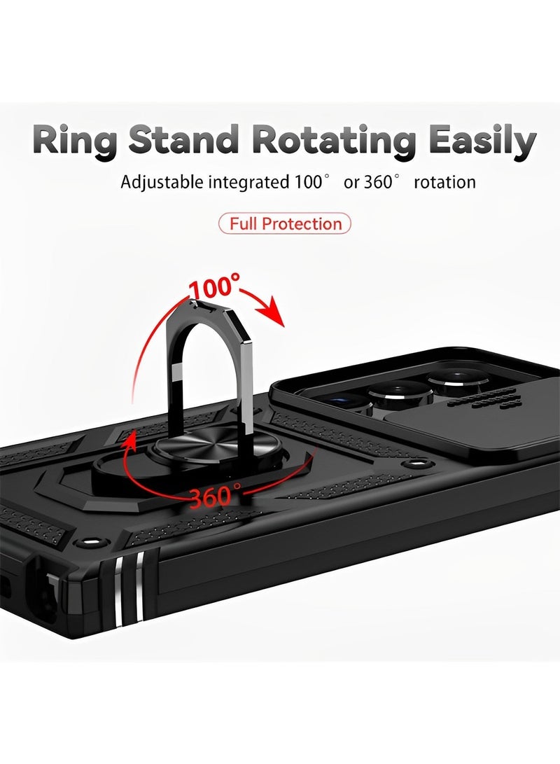 REOCLE Suitable for Samsung S23 Ultra Sergeant Ring Sliding Window Mobile Phone Case Two-in-one Bracket Anti-fall Protective Cover - Image 4