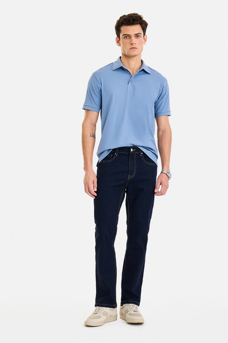 سنيتش Navy Blue Solid Straight Fit Casual Jeans