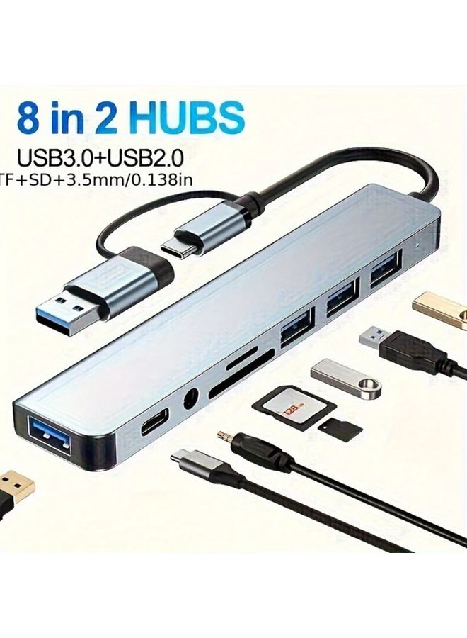 8 في 1 محول USB مع مقبس صوتي وبألوان عشوائية متعددة المنافذ للأجهزة اللوحية - Image 2