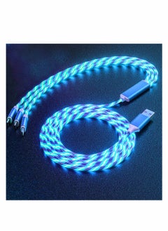 Multi USB Cable 3 in 1, Blue Led Flowing Charging Cable Shining, Glow in The Dark USB Car Charger Cable, Visible Light Up Led Charger, for iOS Phone Android USB Type C Cable (1.2m)