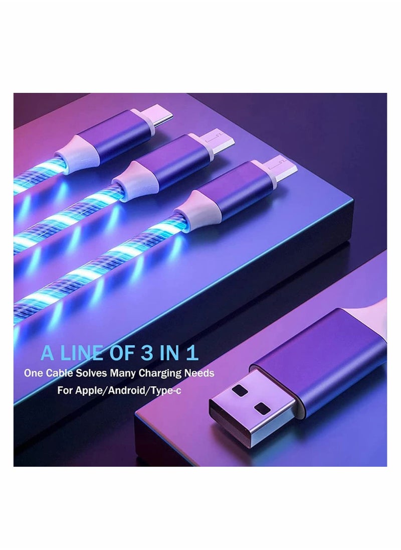 SYOSI - Multi USB Cable 3 in 1, Blue Led Flowing Charging Cable Shining, Glow in The Dark USB Car Charger Cable, Visible Light Up Led Charger, for iOS Phone Android USB Type C Cable (1.2m) - Image 1