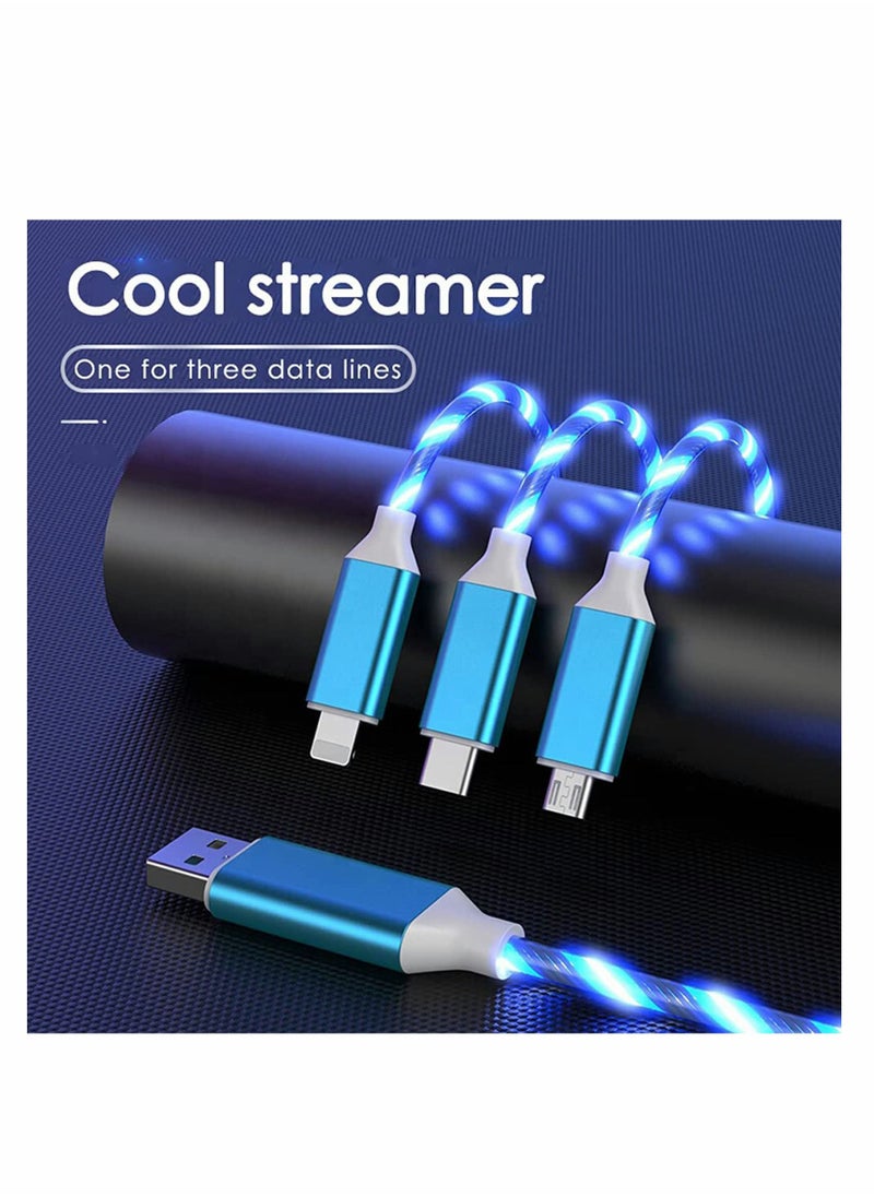 SYOSI - Multi USB Cable 3 in 1, Blue Led Flowing Charging Cable Shining, Glow in The Dark USB Car Charger Cable, Visible Light Up Led Charger, for iOS Phone Android USB Type C Cable (1.2m) - Image 1