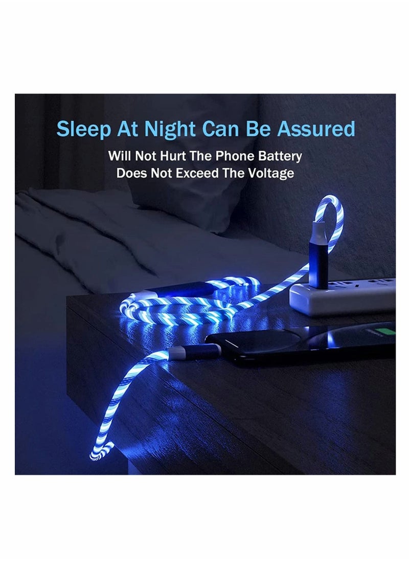 SYOSI - Multi USB Cable 3 in 1, Blue Led Flowing Charging Cable Shining, Glow in The Dark USB Car Charger Cable, Visible Light Up Led Charger, for iOS Phone Android USB Type C Cable (1.2m) - Image 1