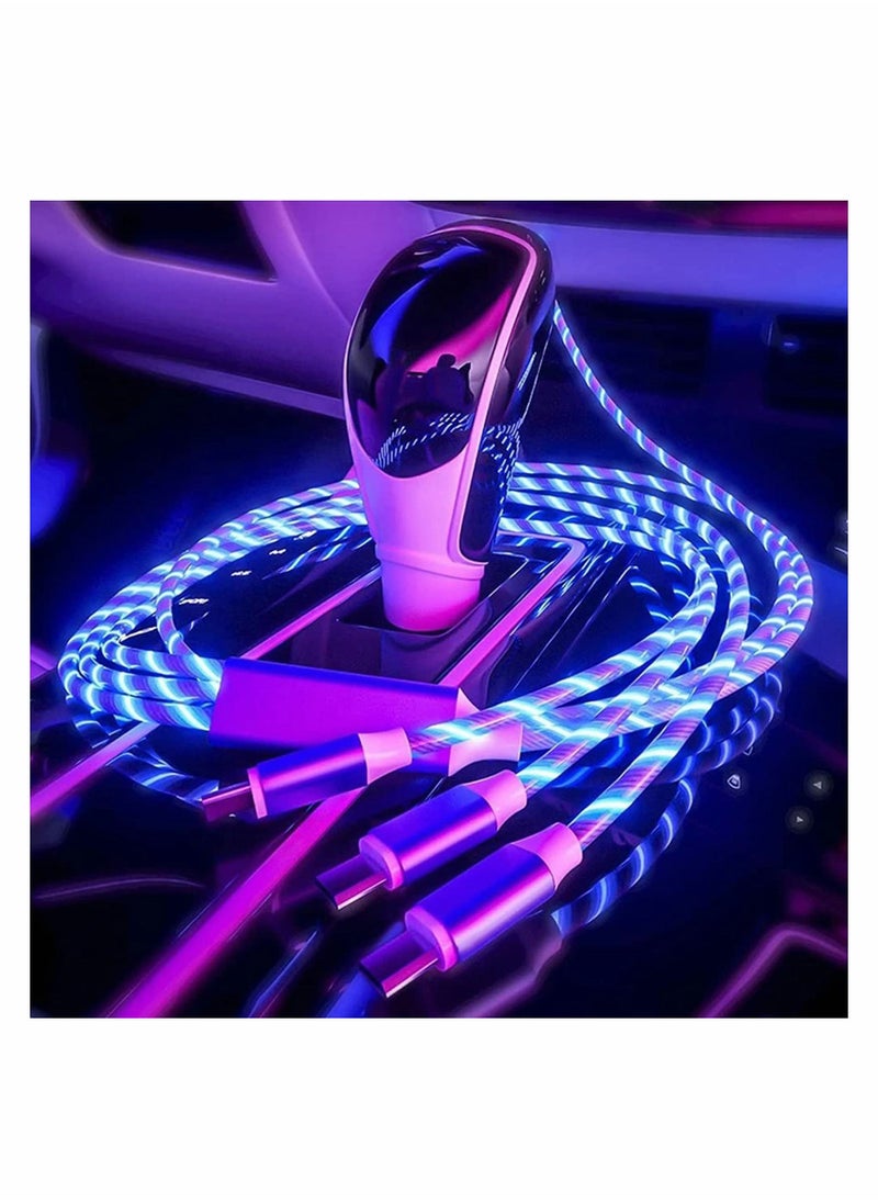 SYOSI - Multi USB Cable 3 in 1, Blue Led Flowing Charging Cable Shining, Glow in The Dark USB Car Charger Cable, Visible Light Up Led Charger, for iOS Phone Android USB Type C Cable (1.2m) - Image 1