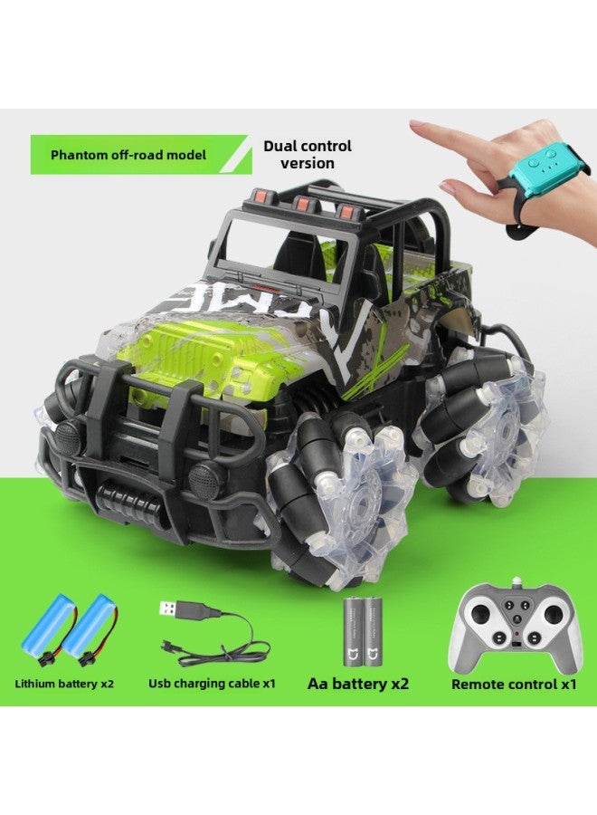 Loquat 2.4G Horizontal Off-road Vehicle Children's Electric Light Gesture Sensing Remote Control Car Rollover Drift Toy Car-Color:Phantom Cross-country  Double Remote Control (double Lithium) - Image 1