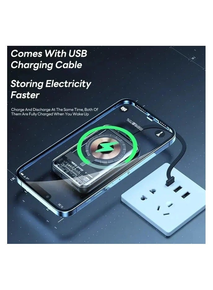 Raxoom Magnetic Wireless Power Bank, 5000Mah 5W Transparent Battery Pack with Fast Charging Built In 3 In 1 Cables Digital Display Lithium Polymer Black - Image 5