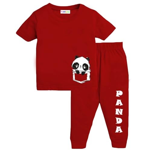 Toddylon Kids Co-Ord Set Boys & Girls Cotton T-Shirts and Pyjamas Sets | Toddlers Tracksuit | Clothing Combo | Coordinated Outfit (Red, 12-18 Months) - Image 2