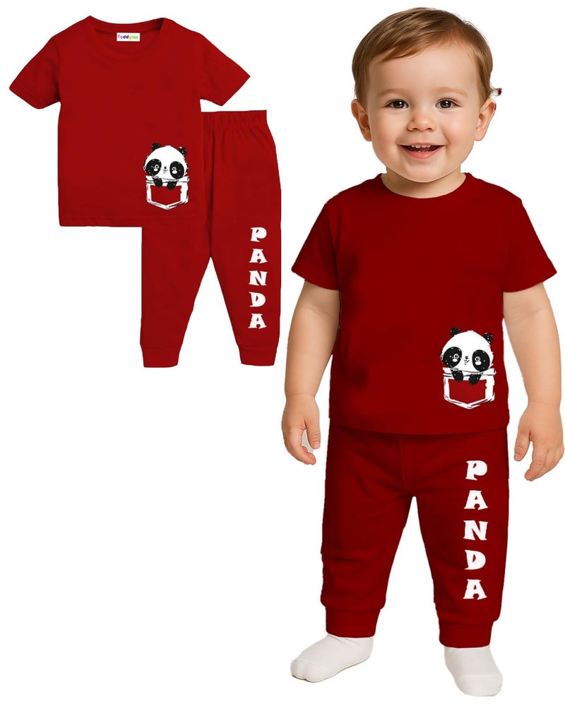Toddylon Kids Co-Ord Set Boys & Girls Cotton T-Shirts and Pyjamas Sets | Toddlers Tracksuit | Clothing Combo | Coordinated Outfit (Red, 12-18 Months) - Image 1