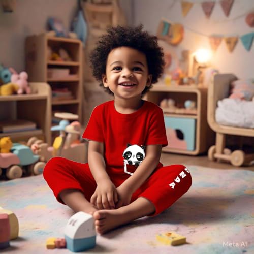 Toddylon Kids Co-Ord Set Boys & Girls Cotton T-Shirts and Pyjamas Sets | Toddlers Tracksuit | Clothing Combo | Coordinated Outfit (Red, 12-18 Months) - Image 3