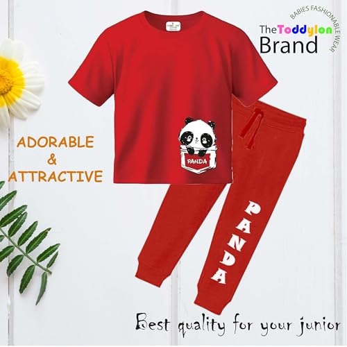 Toddylon Kids Co-Ord Set Boys & Girls Cotton T-Shirts and Pyjamas Sets | Toddlers Tracksuit | Clothing Combo | Coordinated Outfit (Red, 12-18 Months) - Image 5