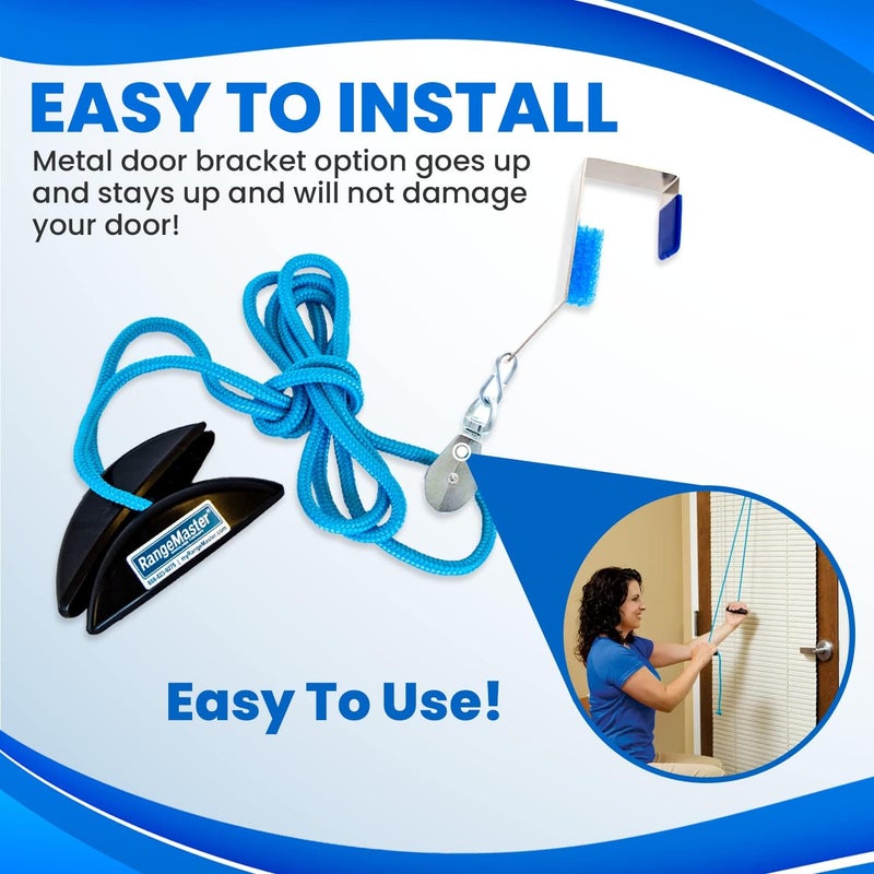 RangeMaster BlueRanger Over the Door Shoulder Pulley, Pulley for Physical Therapy, Aids Pain Free Range of Motion in Frozen Shoulder, Adjustable Cleated Handles, Metal Bracket (FSA/HSA) - Image 4