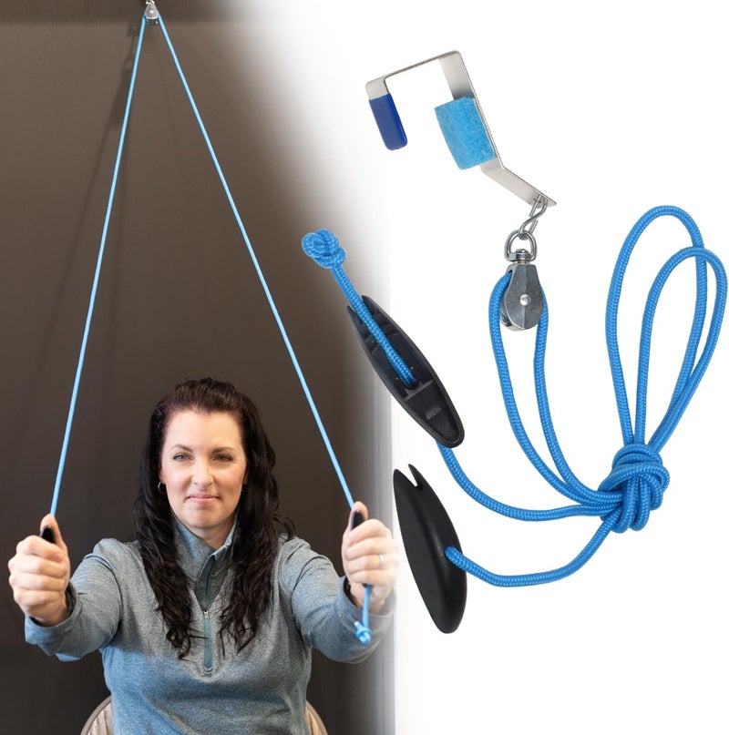 RangeMaster BlueRanger Over the Door Shoulder Pulley, Pulley for Physical Therapy, Aids Pain Free Range of Motion in Frozen Shoulder, Adjustable Cleated Handles, Metal Bracket (FSA/HSA) - Image 1