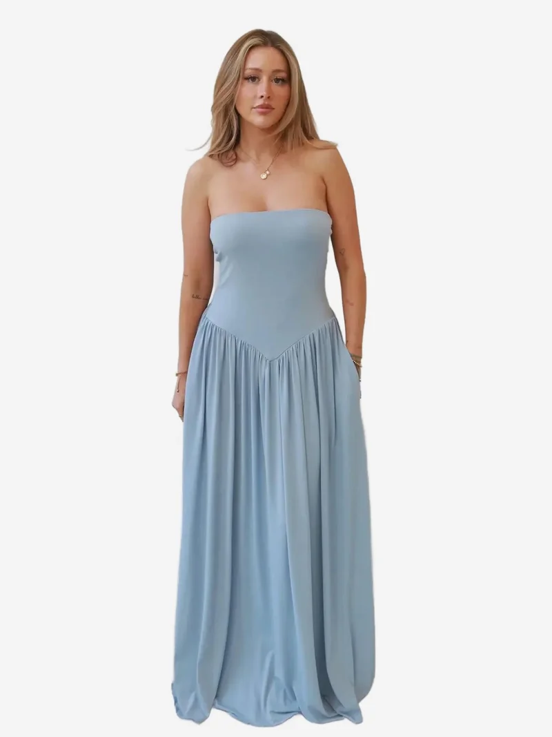 زوبعة فستان ماكسي سوفي بلا أكتاف ضيق