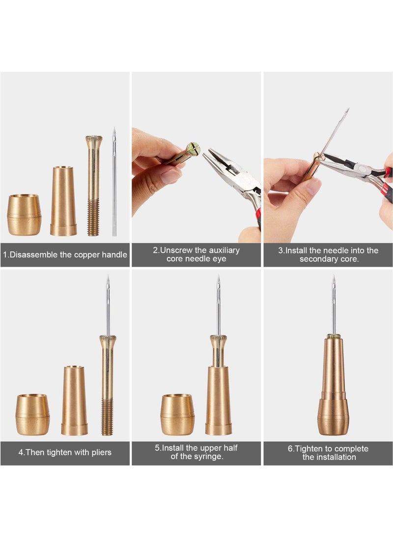 SOLARAE Canvas Leather Sewing Awl Needle, 50 m Nylon Cord Thread, 2 Thimbles With Copper Handle, 6 Awl Needles for Handmade Sewing Tools, Shoe and Leather Repair - Image 4