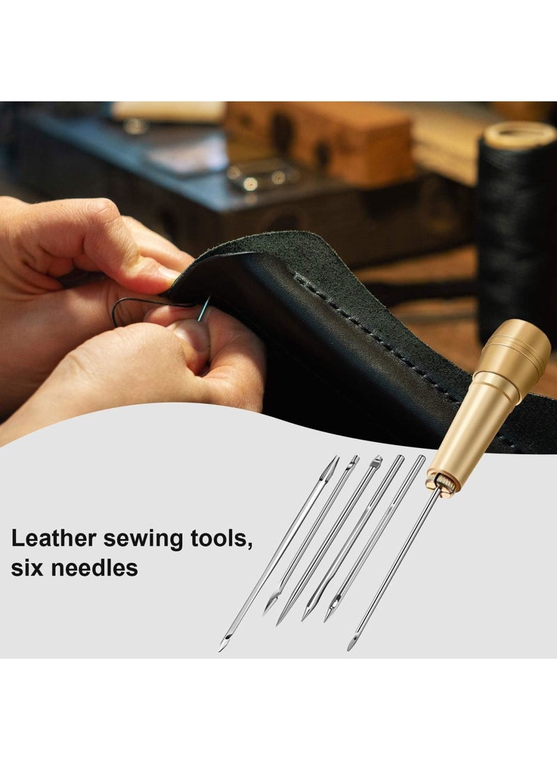 SOLARAE Canvas Leather Sewing Awl Needle, 50 m Nylon Cord Thread, 2 Thimbles With Copper Handle, 6 Awl Needles for Handmade Sewing Tools, Shoe and Leather Repair - Image 5