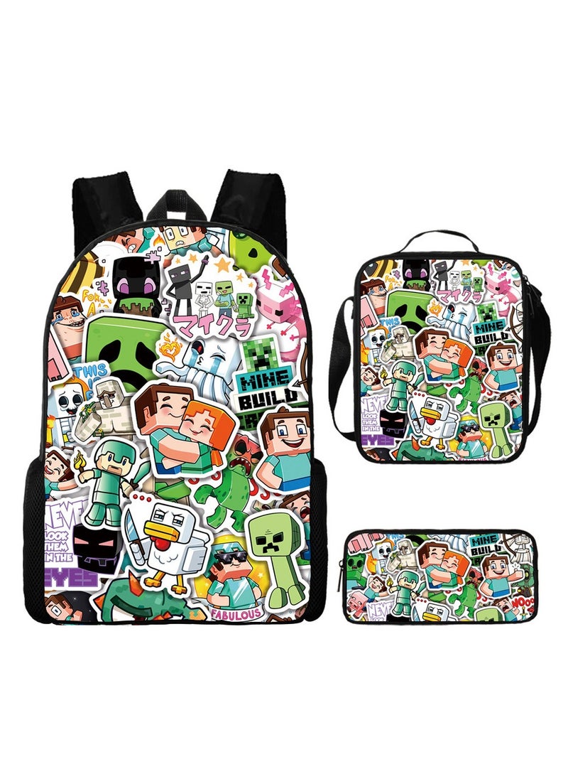 MINECRAFT My World Cartoon Student Backpack Three-piece Set 29*42*16cm 