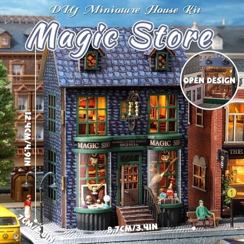 Kisoy DIY Miniature House Kit Tiny House Building Kit with Furniture and LED Light for Adults and Teens DIY Mini House Craft Kit DecorationsGifts for Family and FriendsMagic Shop - Image 5