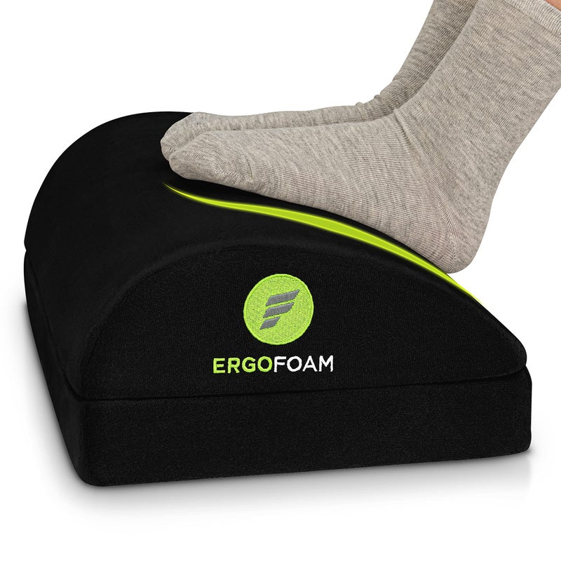 ErgoFoam ChiropractorEndorsed Orthopedic Teardrop Design 2in1 Adjustable Under Desk Foot Rest for Lumbar Back Knee Pain Black