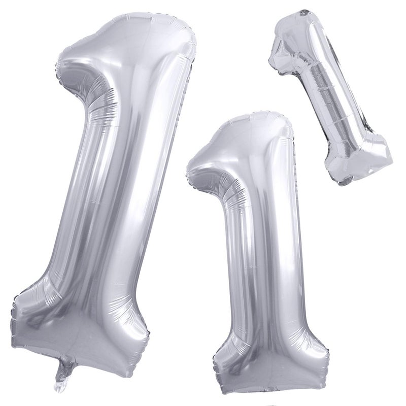 GOER Silver Number 1 Foil BalloonsHuge Number Balloons for 1st 11st Birthday Party Supplies Anniversary Decorations3 pcs42 inch32 inc16inch - Image 3