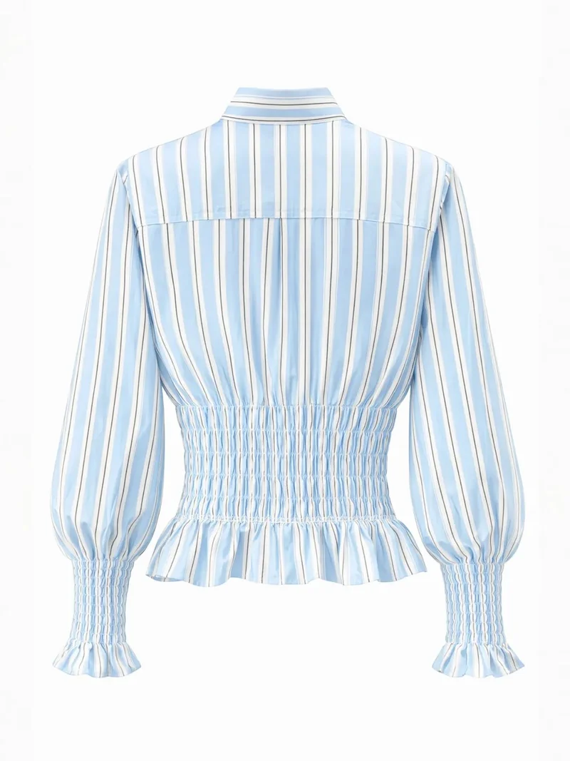 ميكسراي MIXRAY Striped Button-Down Shirt with Elastic Detail