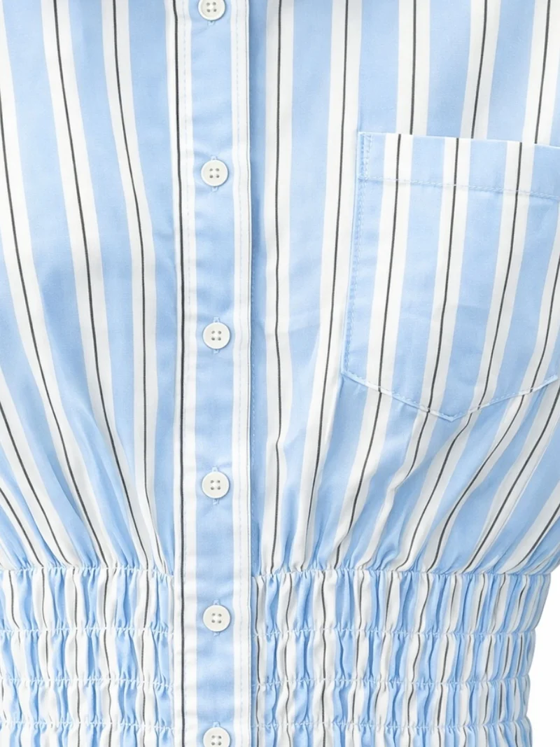 MixRay Maya Blue MIXRAY Striped Button-Down Shirt with Elastic Detail for Women | Best Price UAE