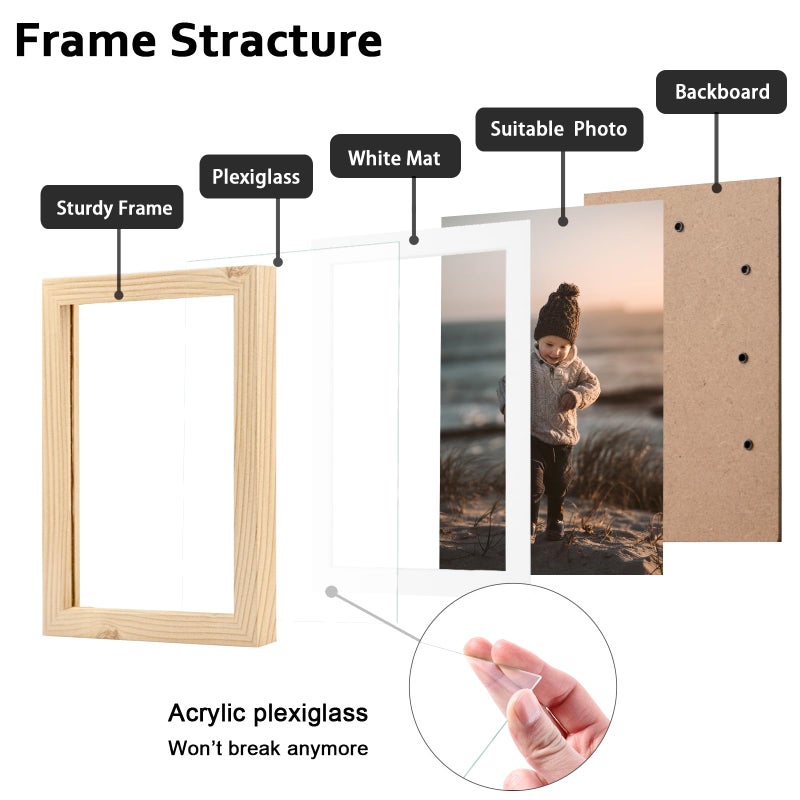 KINLINK 6x8 Picture Frames  Wood Grain Photo Frames with Plexiglass for Picture 4x6 with Mat or 6x8 without Mat  Composite Wood Picture Frames for Table Top and Wall Mounting - Image 2