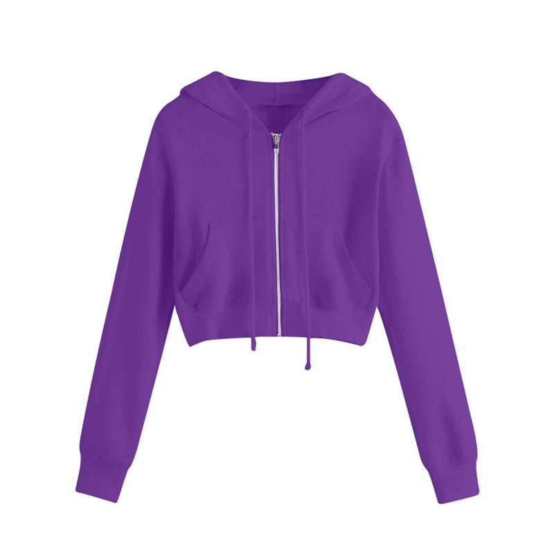 Stylish Hoodie Sweatshirt Zip-up Velvet Womens Coat Purple 