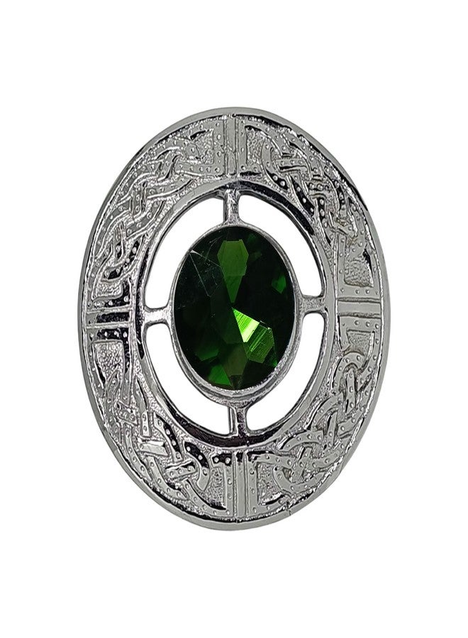 AAR Men's Celtic Kilt Brooch Scottish Fly Plaid Pin Stones Chrome Plated Jewelry 3" Diameter - Image 1