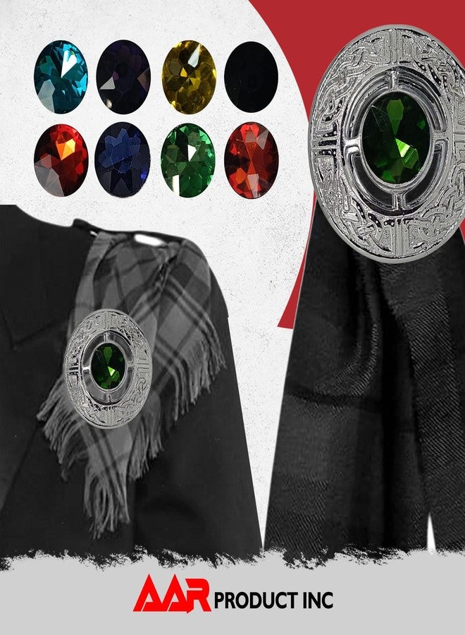AAR Men's Celtic Kilt Brooch Scottish Fly Plaid Pin Stones Chrome Plated Jewelry 3" Diameter - Image 2