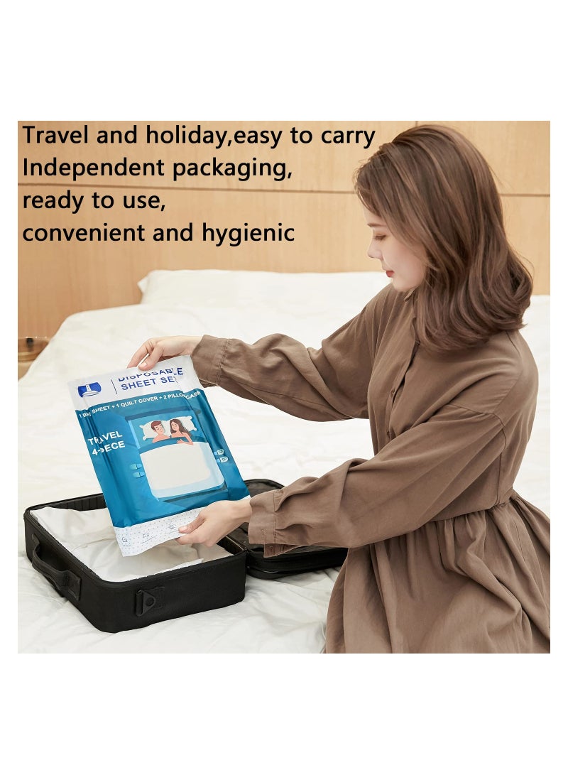 2 Sets of Portable Disposable Bedding: Travel-Ready 4-Piece Double Set with Bed Sheets, Quilt Cover, and Pillowcase for Convenient Travel Use.  - Image 3