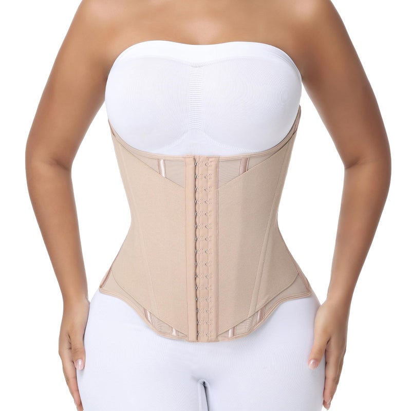 SHAPSHE Waist Trainer for Women Tummy Control Cincher Corset Shapewear Working Out Body Shaper with Hooks Tan M - Image 2