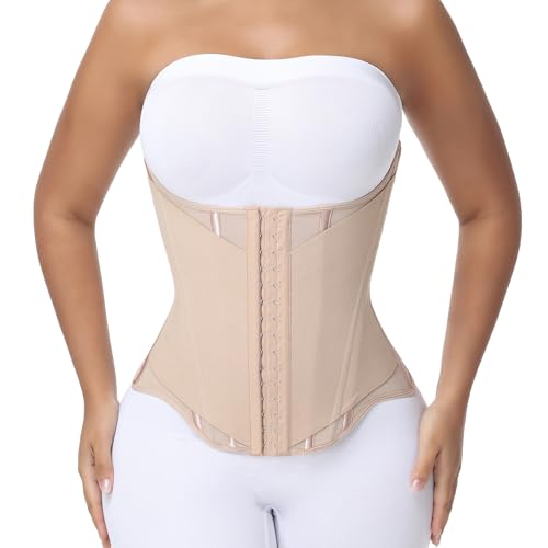 SHAPSHE Waist Trainer for Women Tummy Control Cincher Corset Shapewear Working Out Body Shaper with Hooks Tan M - Image 1