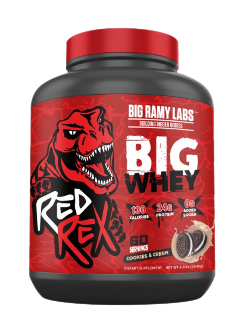 RED REX Big Whey Protein Powder - Cookies & Cream Flavor - 4.5lb (2.04kg) - 24 g Protein Per Serving - 60 Servings - for Muscle Growth & Recovery - Image 1