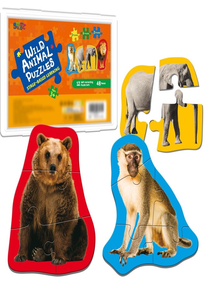 SpriteGru 12 Pack Wild Animal Puzzles, 48 Pieces Step-by-Step Animal Jigsaws, Realistic Safari Animal Jigsaw Puzzles with Name Guide Early Learning for Beginner Preschool Toddlers 3+ Years Old - Image 1