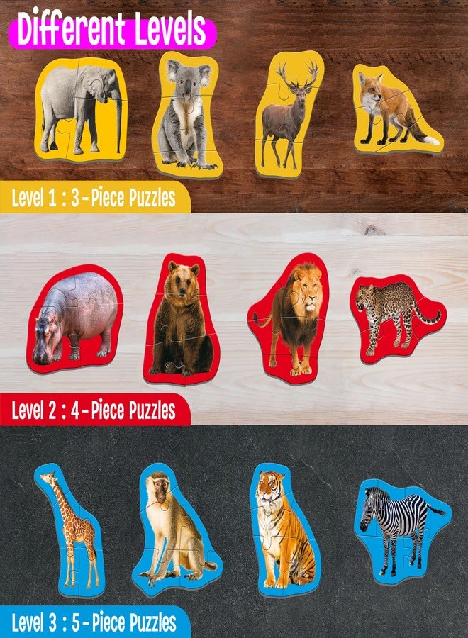 SpriteGru 12 Pack Wild Animal Puzzles, 48 Pieces Step-by-Step Animal Jigsaws, Realistic Safari Animal Jigsaw Puzzles with Name Guide Early Learning for Beginner Preschool Toddlers 3+ Years Old - Image 2