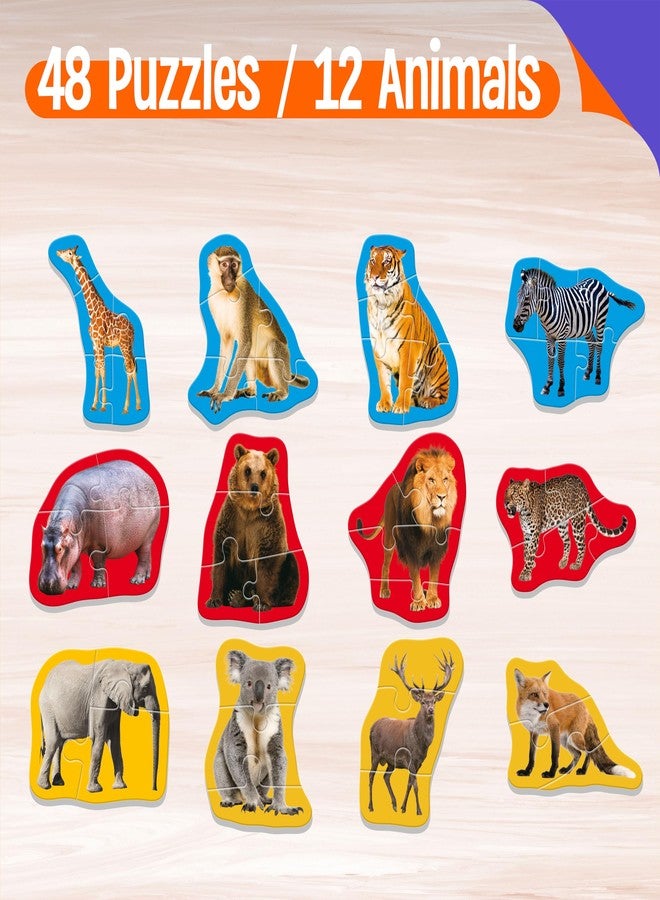 SpriteGru 12 Pack Wild Animal Puzzles, 48 Pieces Step-by-Step Animal Jigsaws, Realistic Safari Animal Jigsaw Puzzles with Name Guide Early Learning for Beginner Preschool Toddlers 3+ Years Old - Image 3