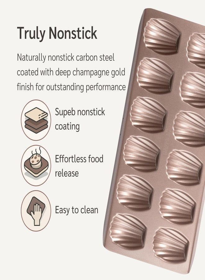 HAPPIELS Non Toxic Nonstick Madeleine Pan 12 Well Set of 2 (24 wells) | Non Stick Nontoxic Madeleines Pans for baking | Madeleine Cake Cookie Mold | Madeleine tray for oven | French tin 12 - Image 2