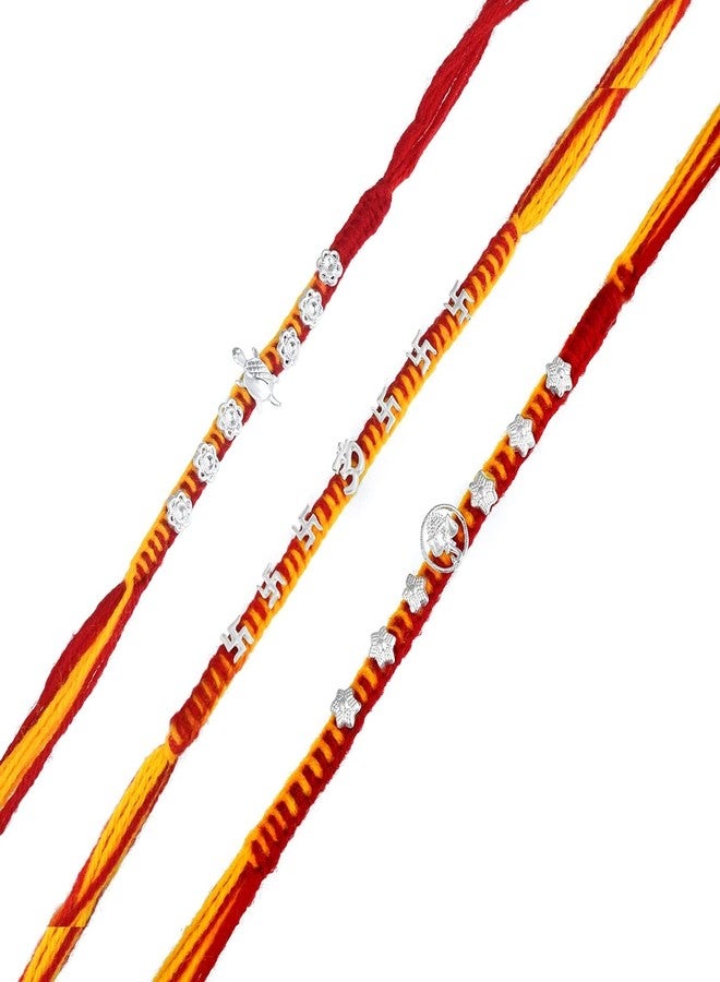 morir Traditional Handmade Designer Rakhi Set Indian Festive Rakshabandhan Bro Bracelet Thread Rakhee (Set of 3) - Image 1