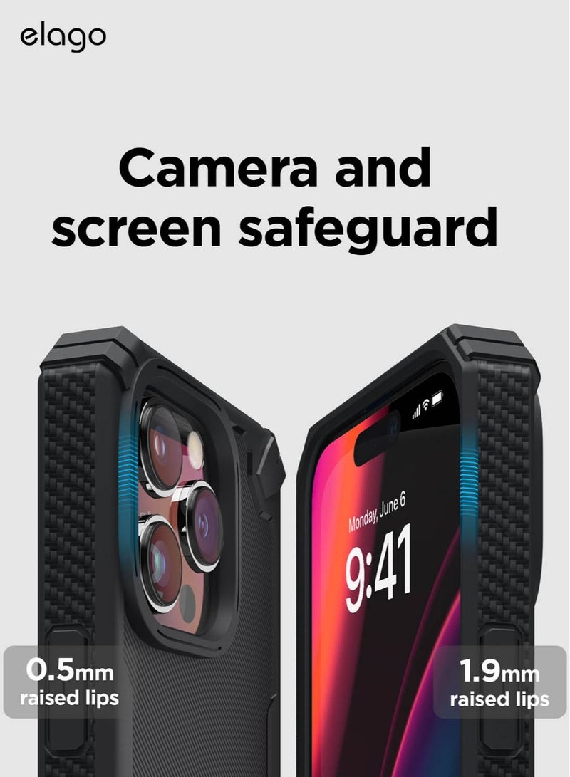 Elago Armor for iPhone 14 Pro Case Cover Military Grade with Carbon Fiber Pattern - Black - Image 4
